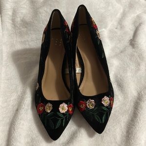 Velvety floral heels